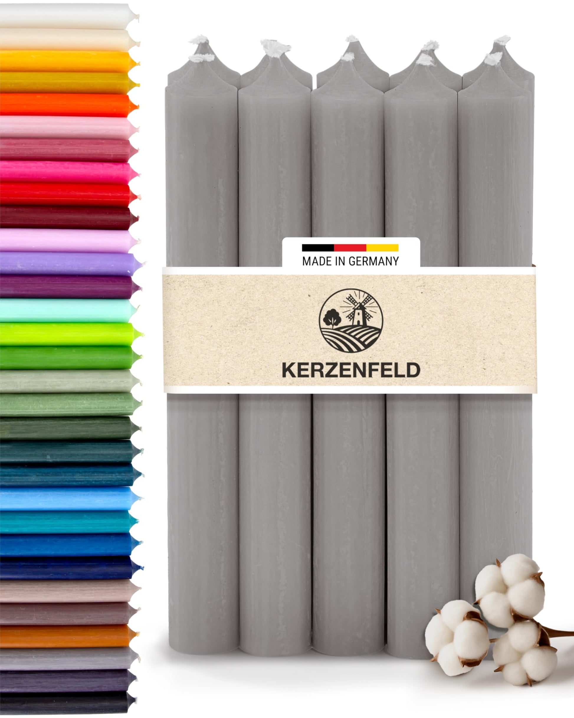 Bunte Stabkerzen Durchgefärbte, 10 Stück, 180mm x 22mm, Spitzkerzen, 8+ Stunden Brenndauer, Made in Germany - Ohne Tropfen & Rußen - Unparfümierte und RAL-Zertifizierte Tafelkerzen (Jade Grün)