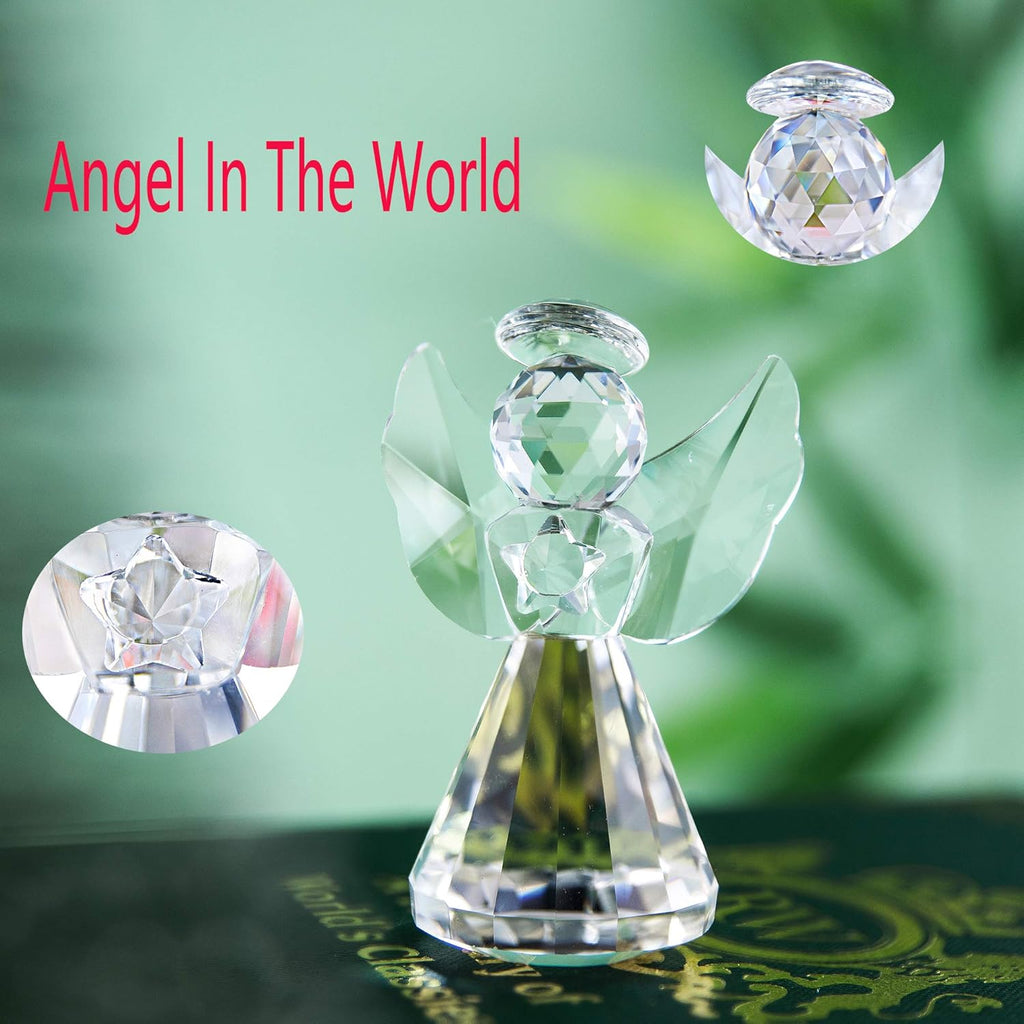 HDCRYSTALGIFTS 3 Inch Crystal Guardian Angel Paperweight Decoration Glass Angel Statue Ornaments Art Collectible Gift for Women Transparent