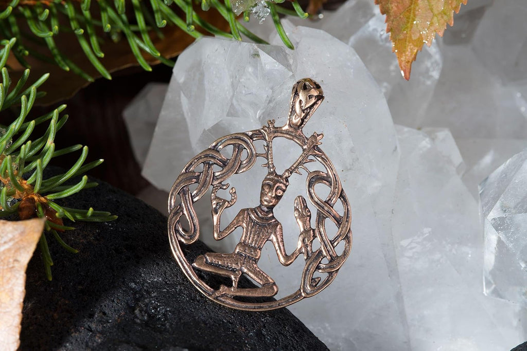 Windalf Celtic Jewellery Pendant Cernunnos 3.5 cm Celtic Forest God Bronze, Fabric jewellery bag