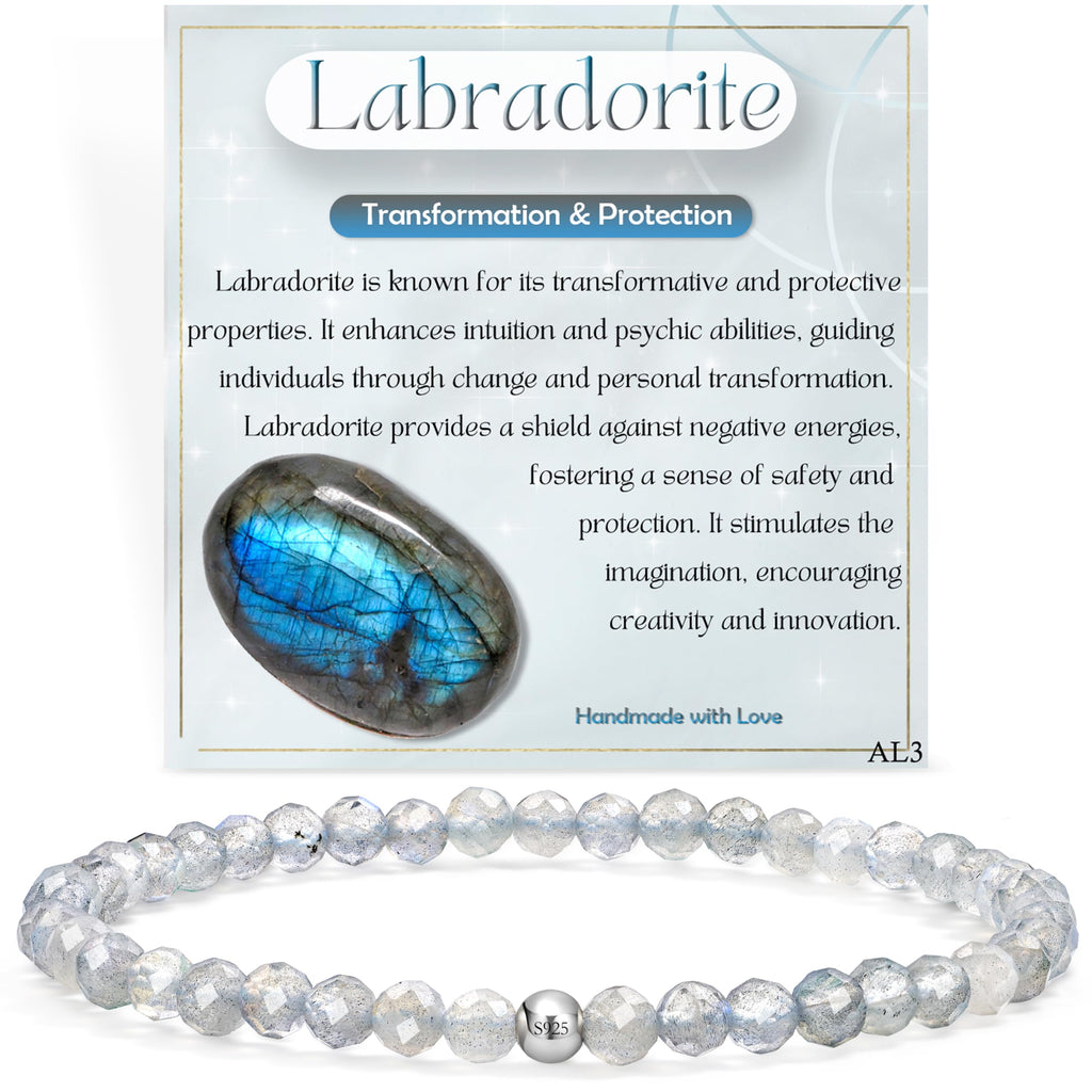 Farfume 4mm Edelstein Perlen Armband für Frauen, Kristall Silber 925 Naturstein Schmuck Elastisch Armbänder Damen, Chakra Spirituelle Charms Armbänder Valentinstag-Geschenke