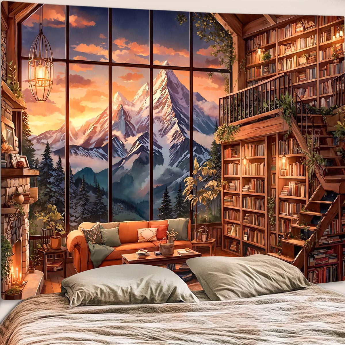 Accnicc Forest Library Tapestry Tree Bookshelf Tapestries Wall Hanging Vintage Fantasy Fairy Treehouse Book Large Tapestry for Bedroom Living Room Dorm Classroom 80 x 60 inch