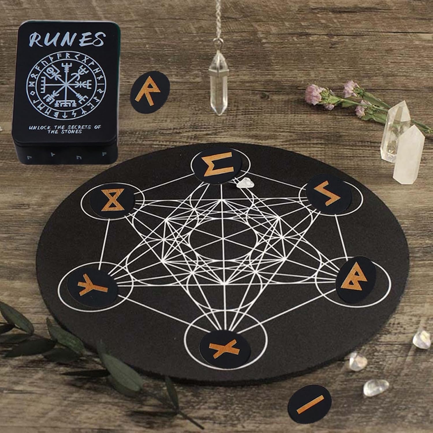 Fabixoin Witch Runes Set | Altar Divination Tools with Manual and Storage Bag, 25 Pieces Wooden Runes for Meditation, Spirituality, Entertainment, Witch Home Decoration