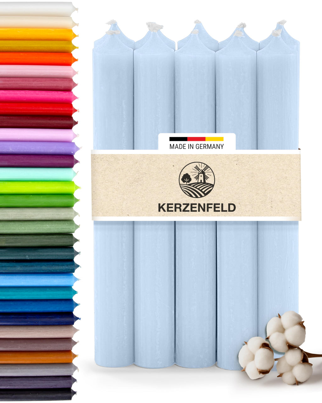 Bunte Stabkerzen Durchgefärbte, 10 Stück, 180mm x 22mm, Spitzkerzen, 8+ Stunden Brenndauer, Made in Germany - Ohne Tropfen & Rußen - Unparfümierte und RAL-Zertifizierte Tafelkerzen (Jade Grün)