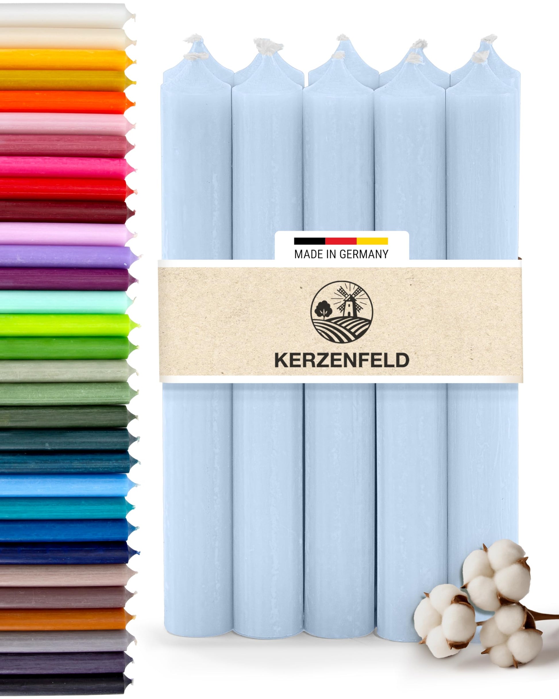 Bunte Stabkerzen Durchgefärbte, 10 Stück, 180mm x 22mm, Spitzkerzen, 8+ Stunden Brenndauer, Made in Germany - Ohne Tropfen & Rußen - Unparfümierte und RAL-Zertifizierte Tafelkerzen (Jade Grün)