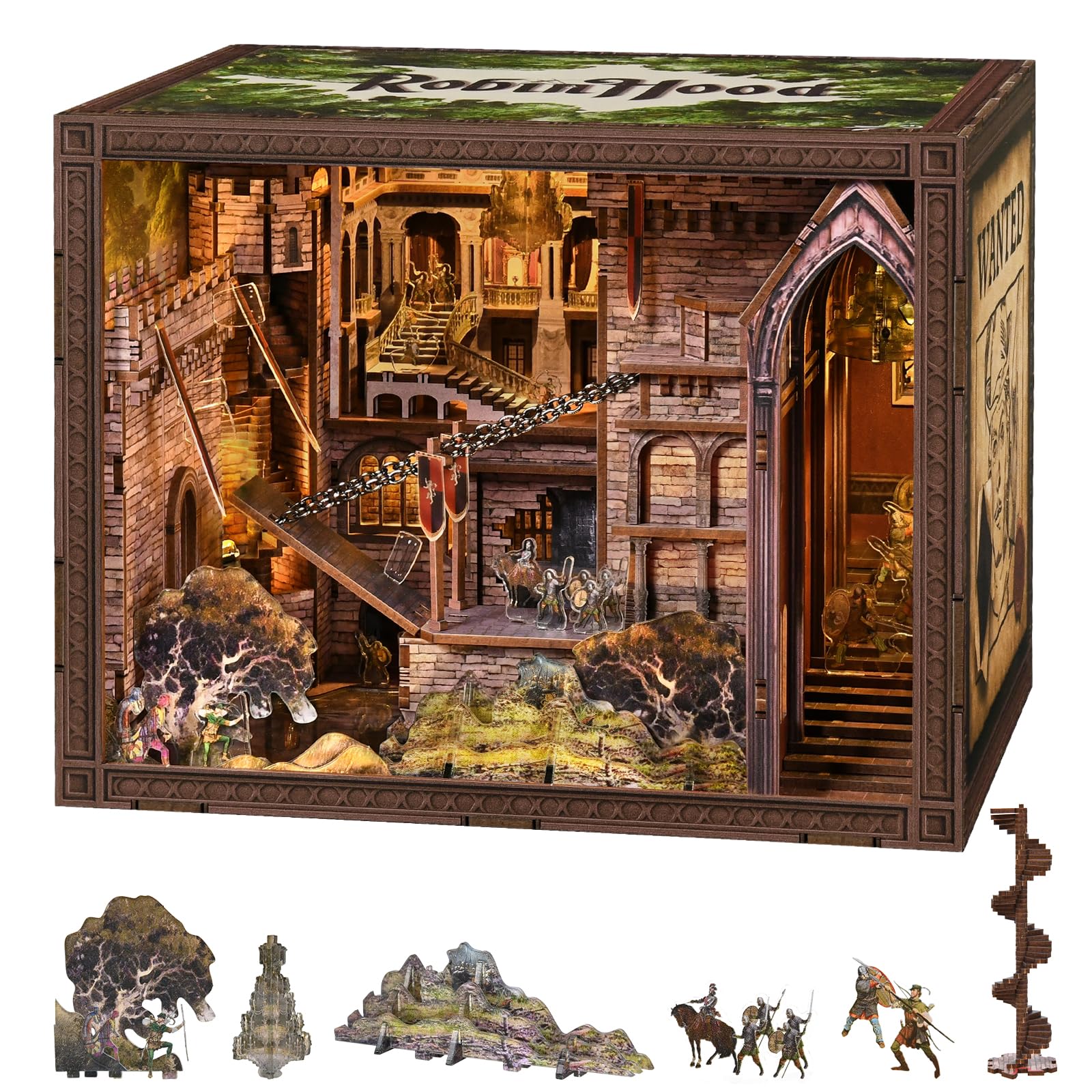 Book Nook Kit, DIY Miniatur Puppenhaus Booknook Kit, 3D Wooden Puzzle Bookend Bookshelf Insert Decor mit LED-Licht und Staubschutzhülle für Jugendliche und Erwachsene (Beyond Library)