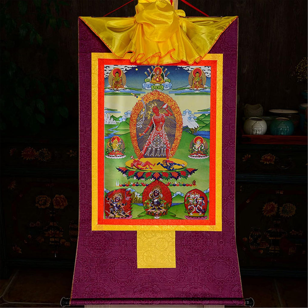 Gandhanra Thangka Tibetische Wandbehang,Naro Khechara Vajrayogini Thangka,Heißgeprägter Buddha Wandteppich für Zen Wohnkultur, Meditation, Spirituelle Entspannung und Ruhe