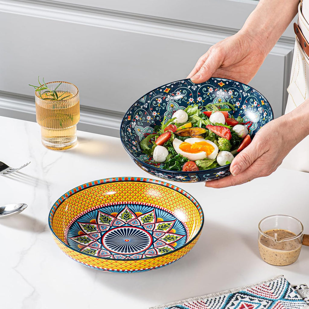 HENXFEN LEAD Salatschüsseln Porzellan, Suppenteller Pastateller Pastaschüssel, Große Servierschalen für Pasta, Nudeln, Salat, Suppe usw. Bunte, 4er Pack - Bohemian Style