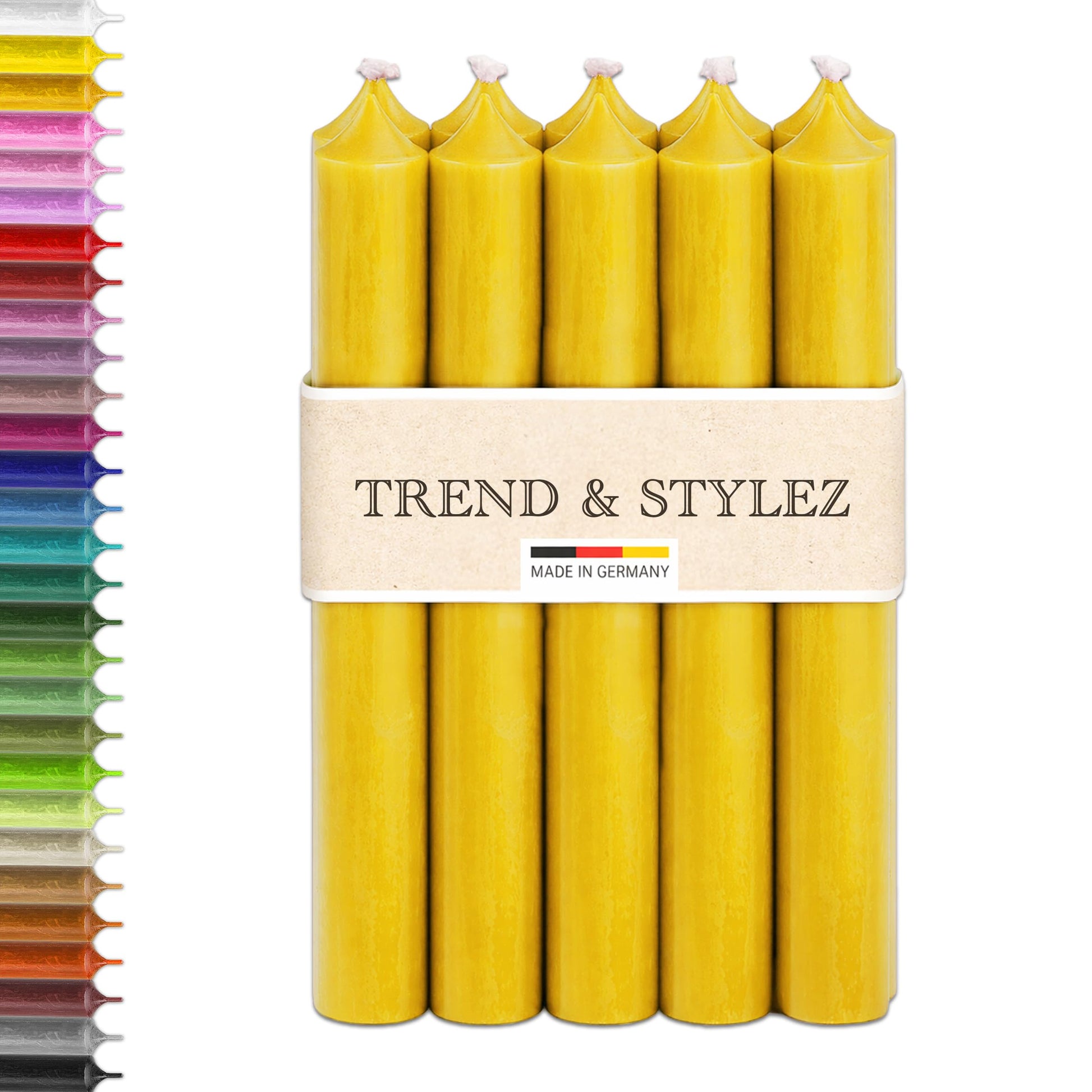 10 Spitzkerzen durchgefärbt (180x22mm) | RAL Stabkerzen mit 8h+ Brenndauer | Ohne Tropfen & Rußen | Tafelkerzen für Leuchter | Made in Germany (Natur)