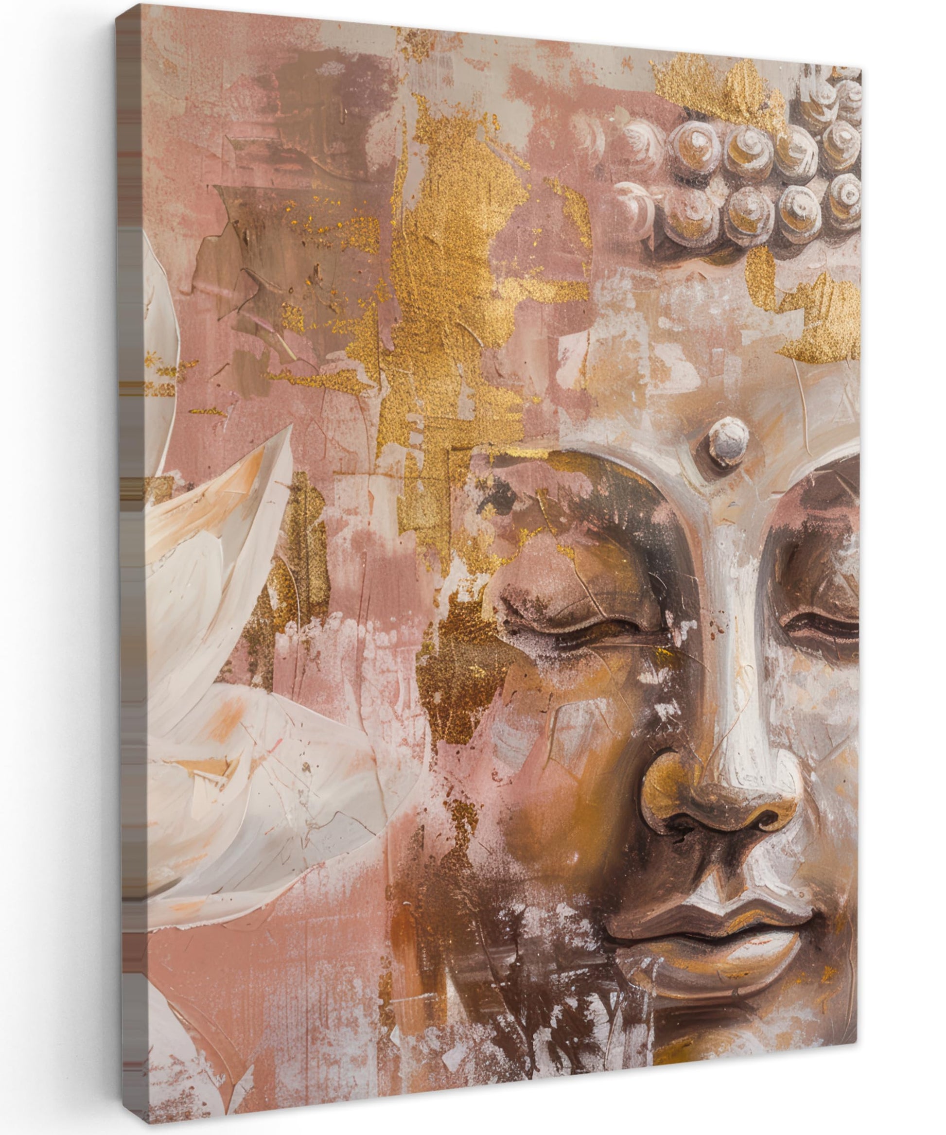 MuchoWow© Wall Pictures Large 120 x 80 cm XXL Bedroom Home Decoration Home Picture Living Room Photo Canvas Wall Pictures Canvas Wall Decor Buddha - Zen - Gold - Luxury - Spiritual