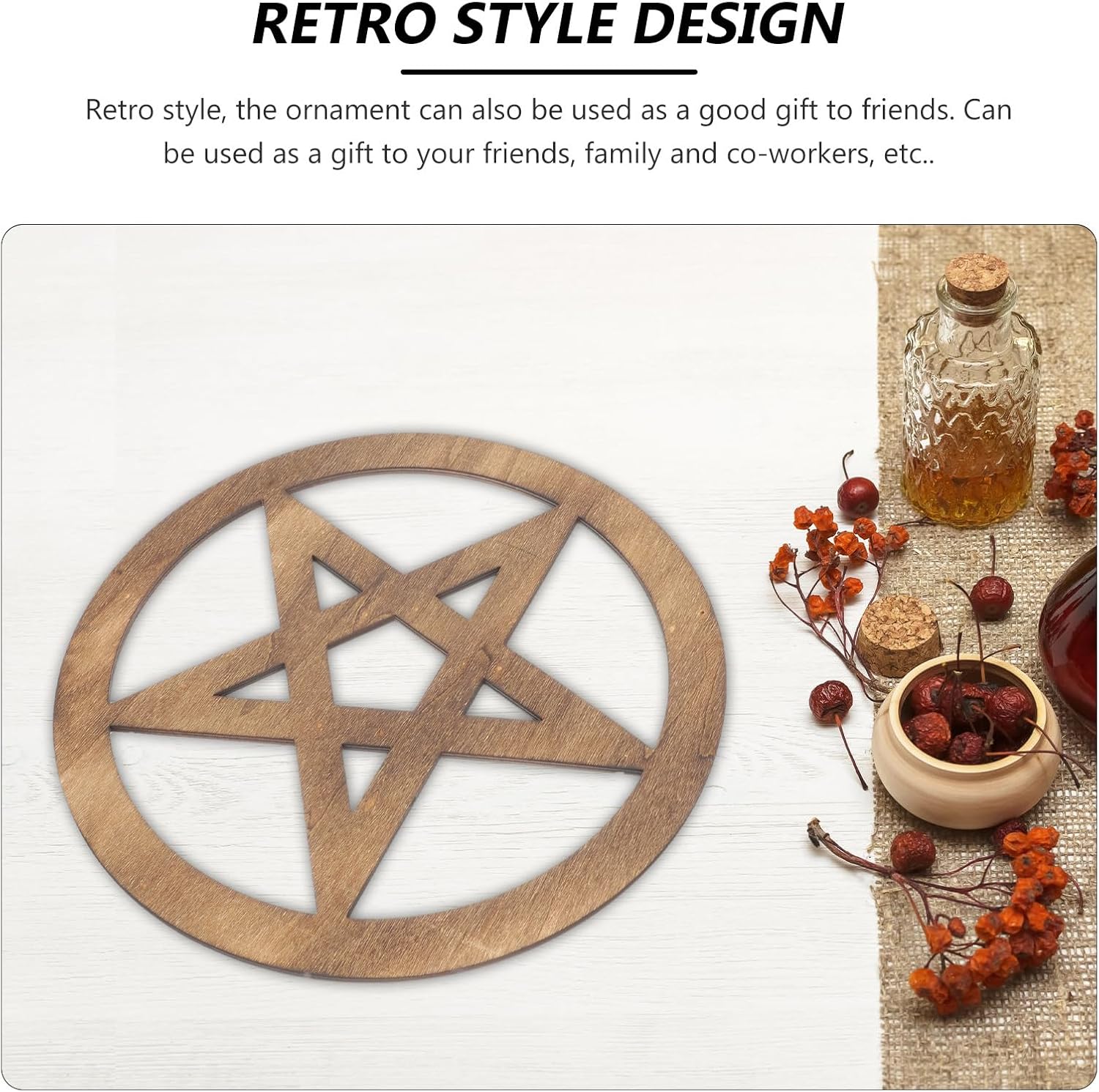 TOPBATHY Pentagram Wooden Wall Decoration Practical Altar Ornament Carved Decoration