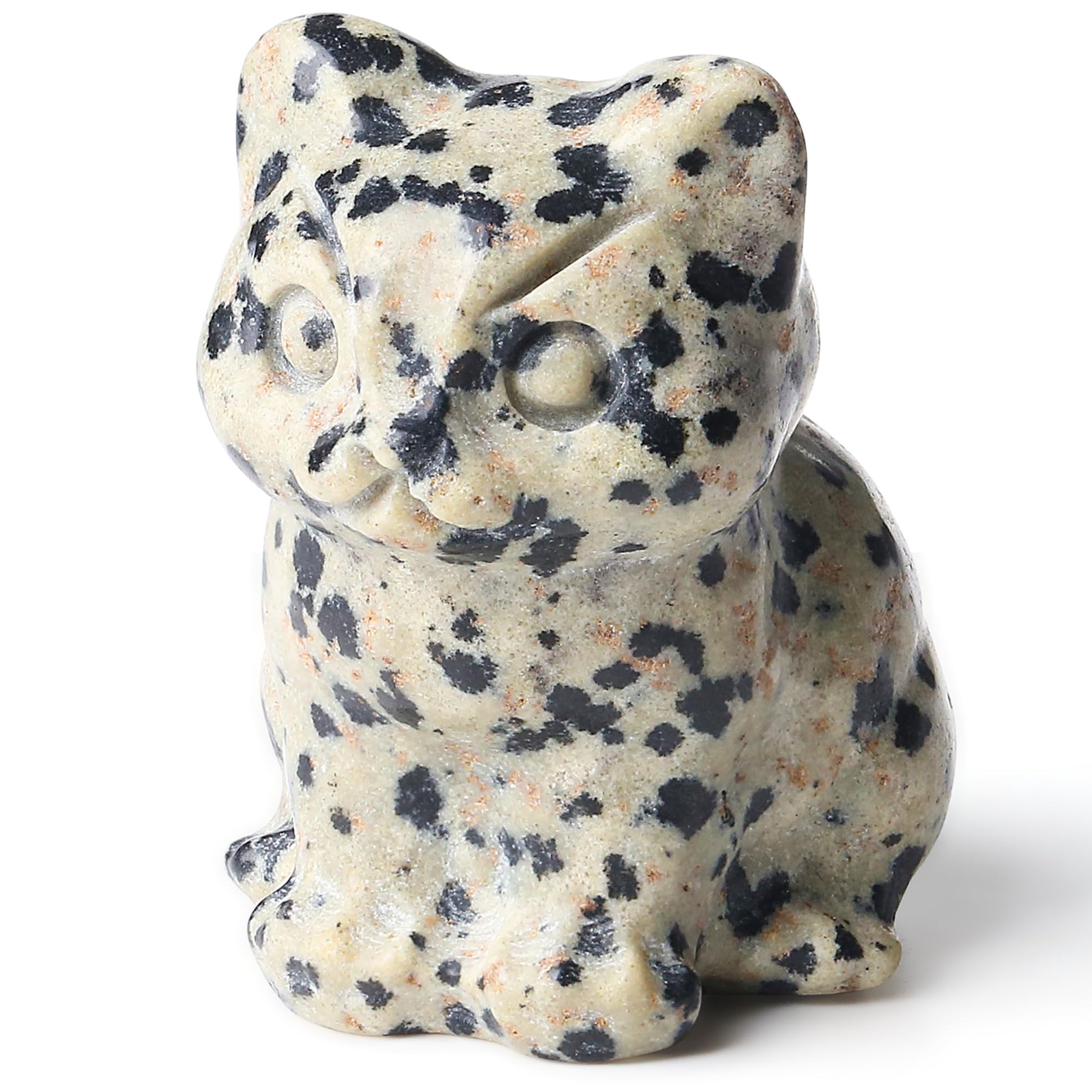 QINJIEJIE Dalmatian Jasper Cat Crystals Figurine Sleeping Cat Figure Statue Gemstones Sculpture Lucky Kitten Cute Decoration Men Women