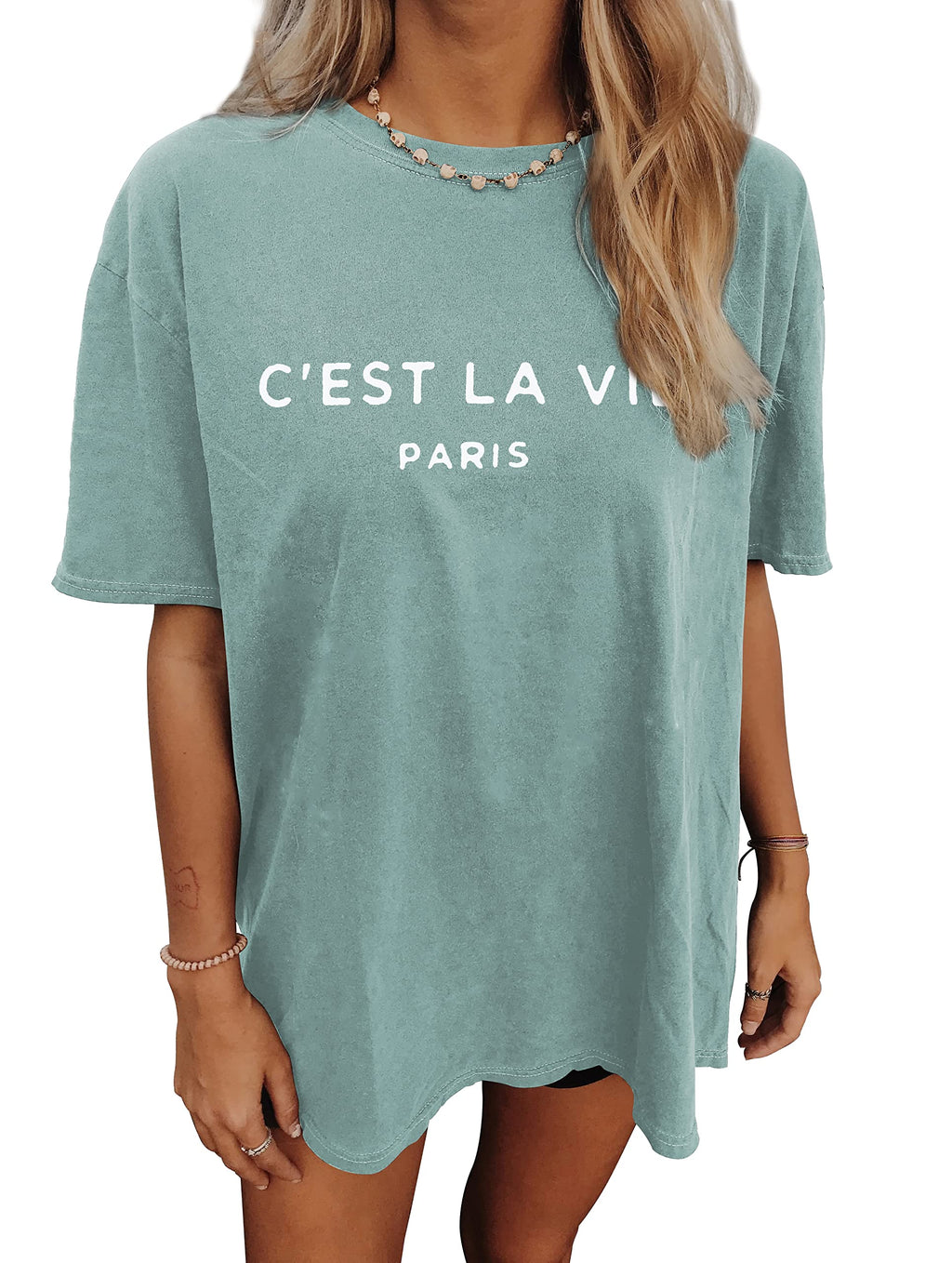 CSDAJIO Women's Casual Short Sleeve Loose Shirt Oversized T-Shirt Trendy Going Out Crew Neck Summer Graphic Tees