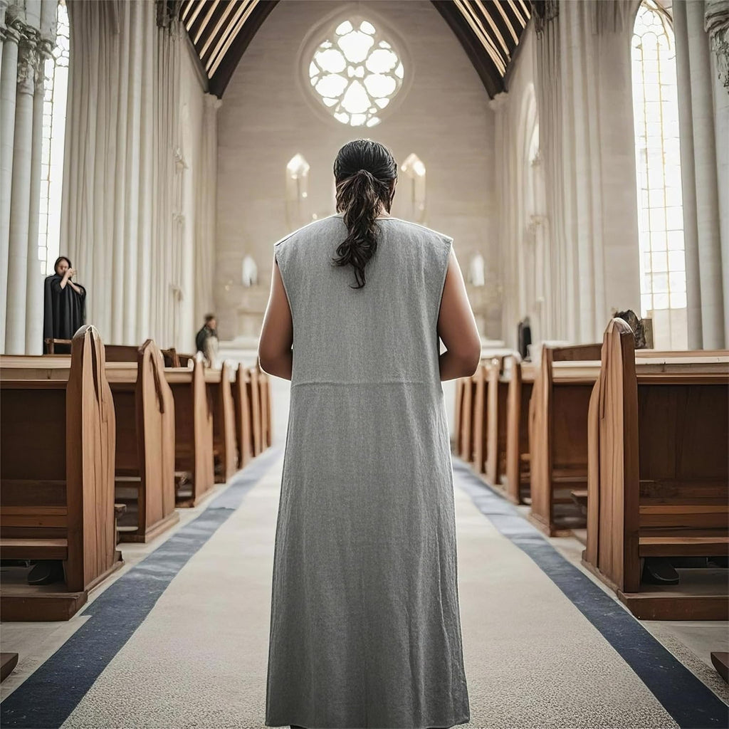 Nosadi Unisex Sackcloth Grey Biblical Robe HandmadeSleeveless with Waist Rope, Authentic, Comfortable, Spiritual Wear