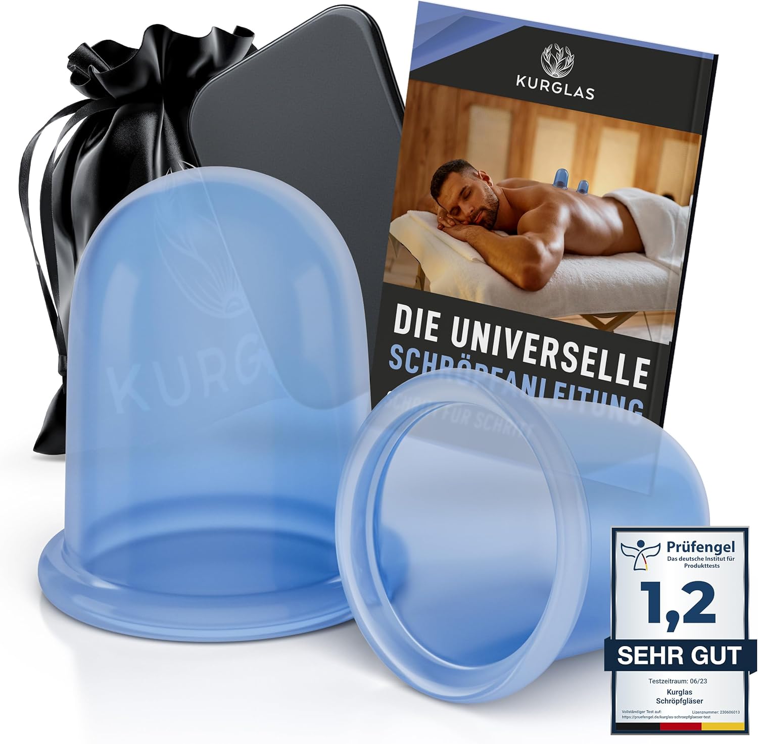 [Das Original] Schröpfgläser Silikon [2 Stück] - Effektive Schröpfen Silikon mit Faszienschaber - Dermatest: Sehr Gut - Schröpfglas - Schröpfset mit e-Book - Gegen Verspannungen & Cellulite