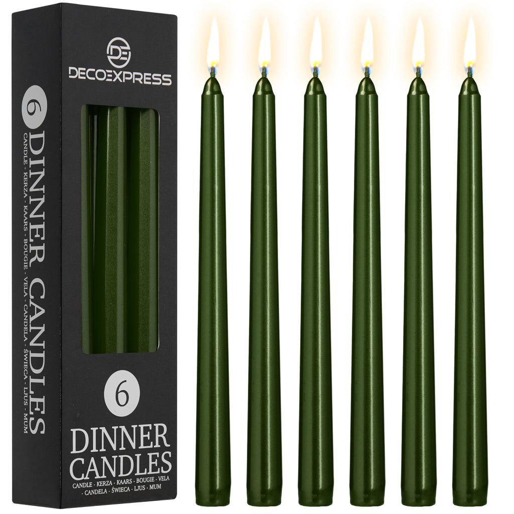 DECO EXPRESS Taper Candles Set of 6, 10, 15 or 50, Long Burning Time up to 8 Hours, Odourless (Purple, Set of 15)