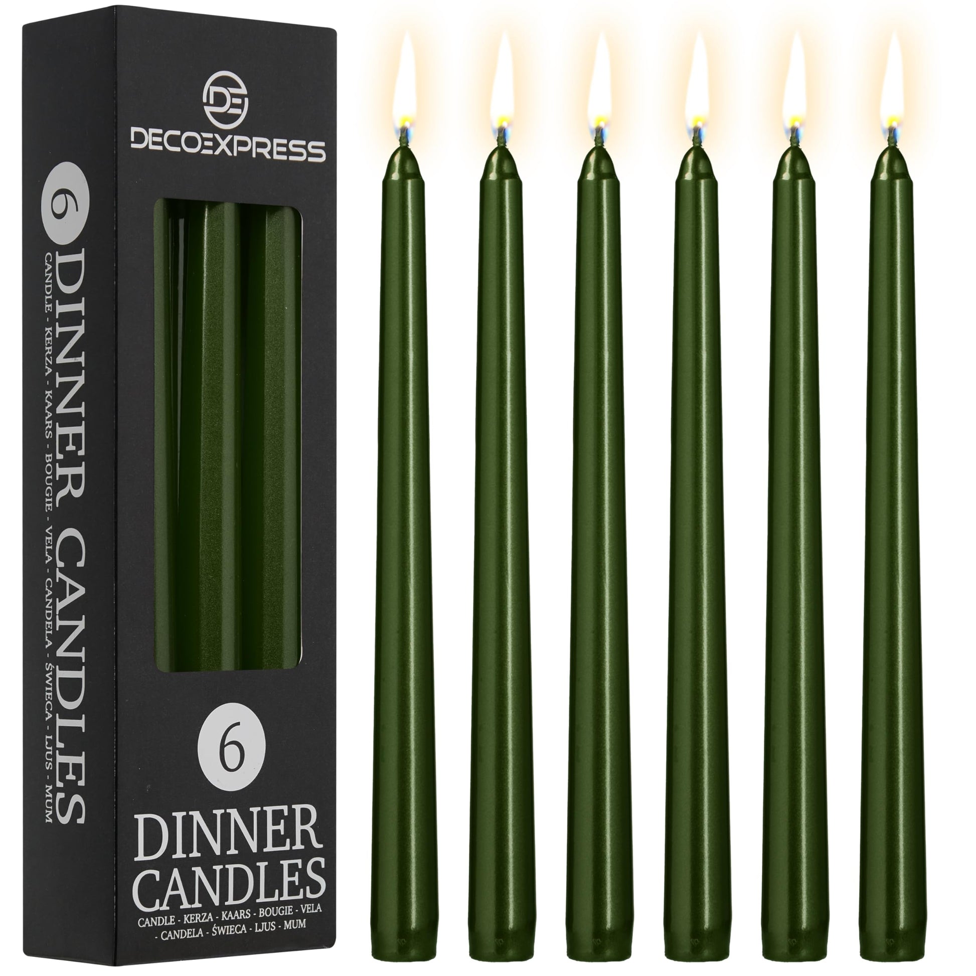 DECO EXPRESS Taper Candles Set of 6, 10, 15 or 50, Long Burning Time up to 8 Hours, Odourless (Purple, Set of 15)