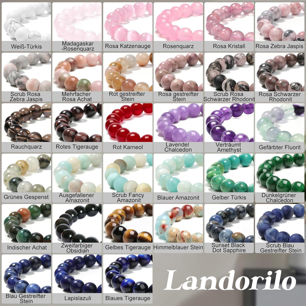 Handmade Genuine Natural Stone Beads Healing Stones Bracelet, Women's Men's Chakra Bead Bracelet, 8 mm Round Gemstone Yoga Bracelets, Includes Replacement Beads