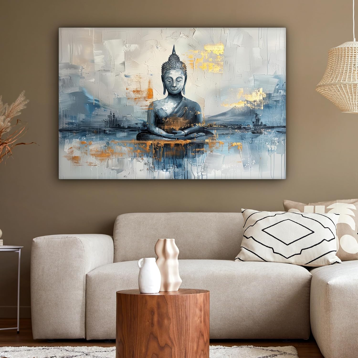 MuchoWow© Wall Pictures Large 120 x 80 cm XXL Bedroom Home Decoration Home Picture Living Room Photo Canvas Wall Pictures Canvas Wall Decor Buddha - Zen - Gold - Luxury - Spiritual