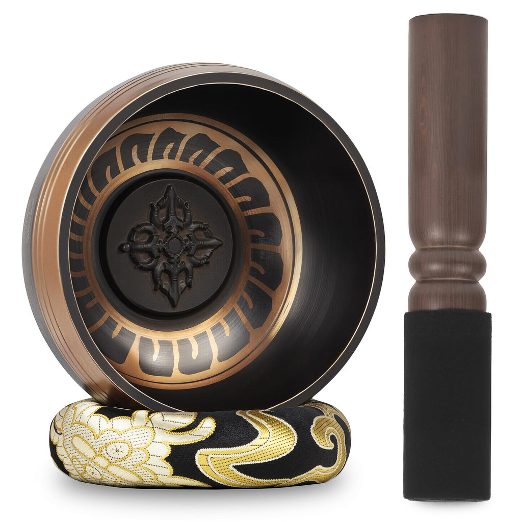 Traditionelle Klangschale 8cm mit 7 Chakra Kristallen, Handgefertigt in Nepal für Meditation und Yoga - Geschenkidee für Frauen und Männer