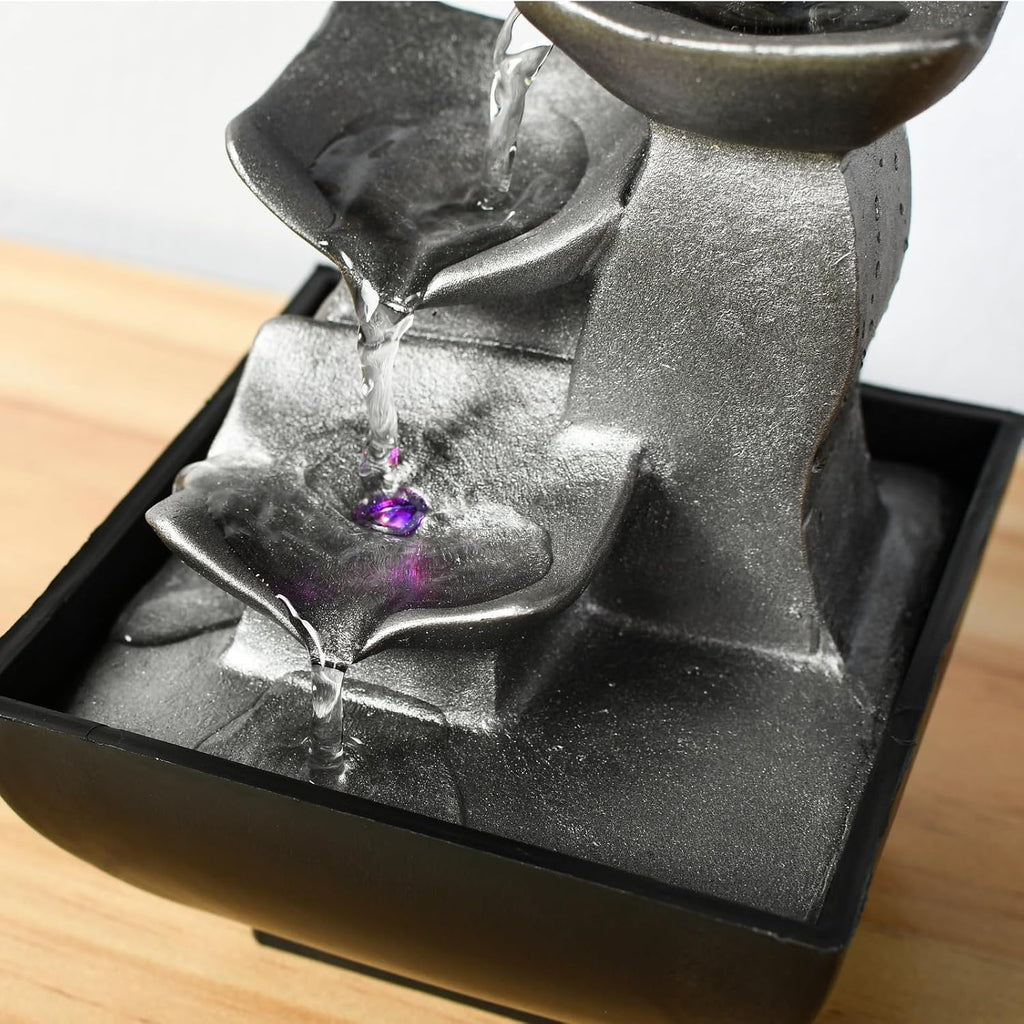 zen' Light Natural Boro Fontaine Resin Silver 13 x 13 x 17 cm
