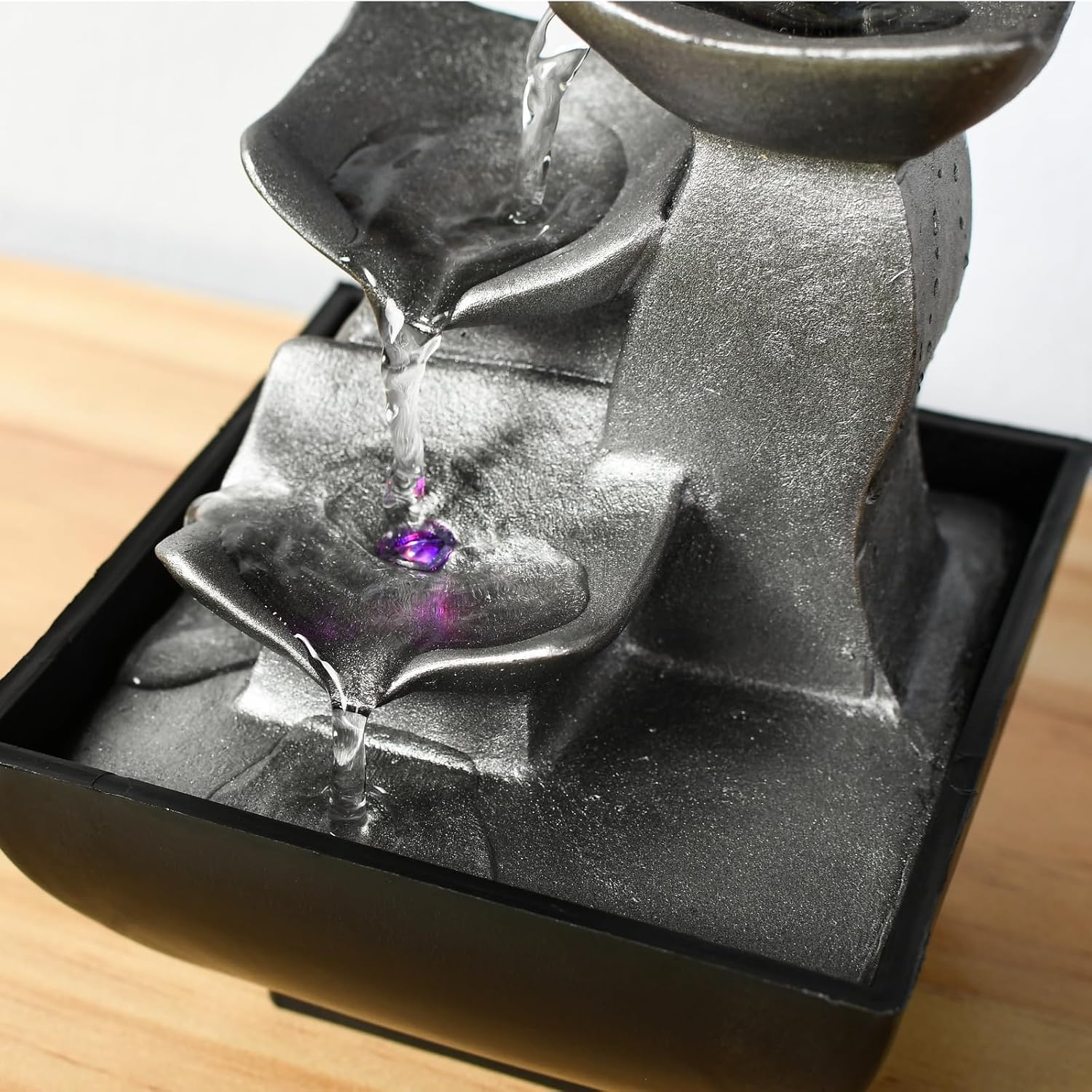 zen' Light Natural Boro Fontaine Resin Silver 13 x 13 x 17 cm