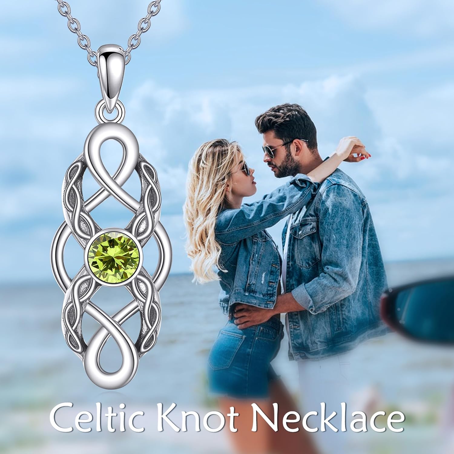 CUPENDA Keltischer Knoten Geburtsstein Halskette Sterling Silber Irische Keltische Anhänger Halskette Glücksschmuck für Frauen