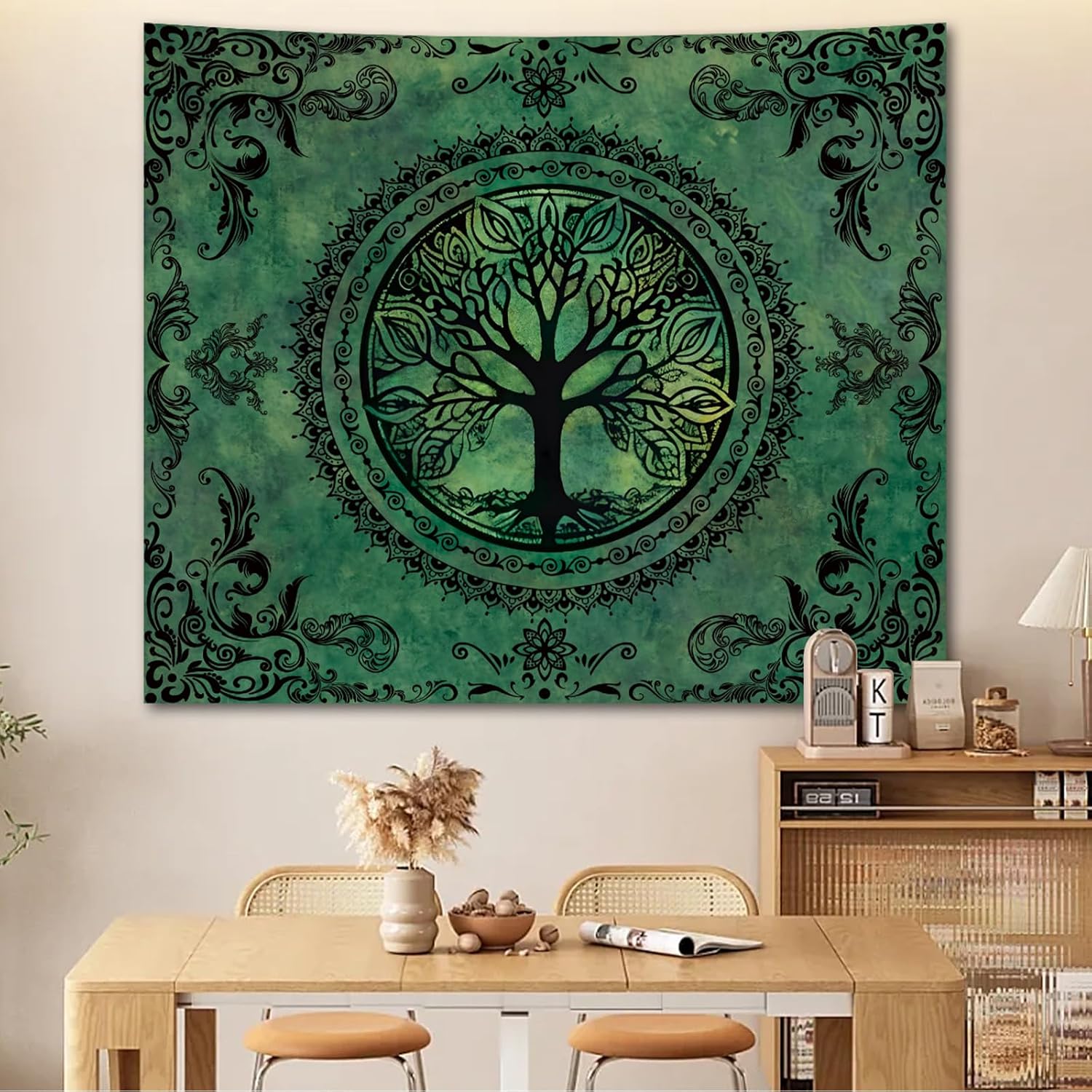Green Boho Tapestry for Bedroom, Large Hippie Tree of Life Wall Tapestries