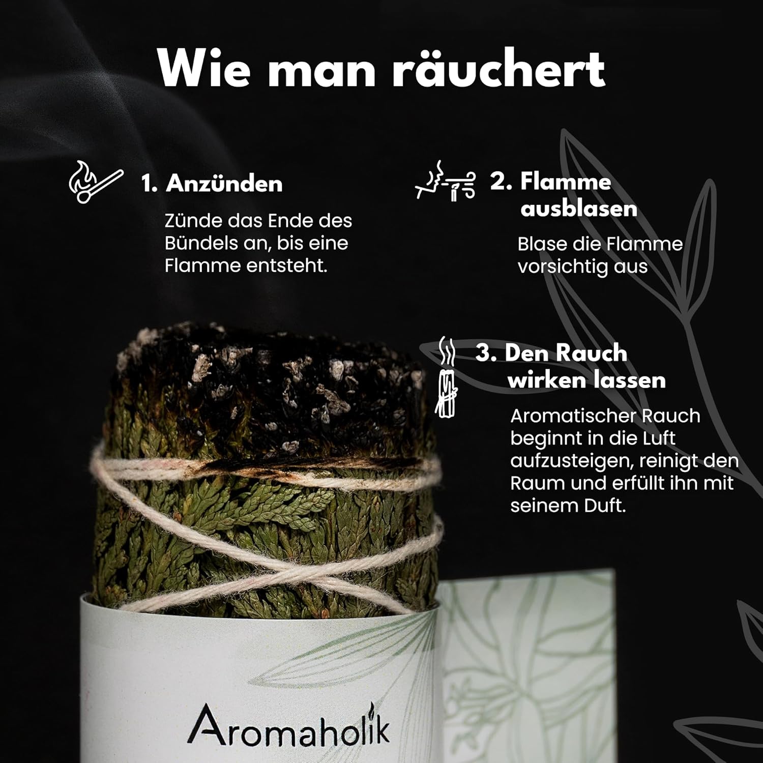 Cedar Incense 10 cm - Cedar Smudge Stick - 100% Natural, Hand-Tied 1 Bundle - Ideal for Meditation, Cleansing & Spiritual Rituals - Aromaholik