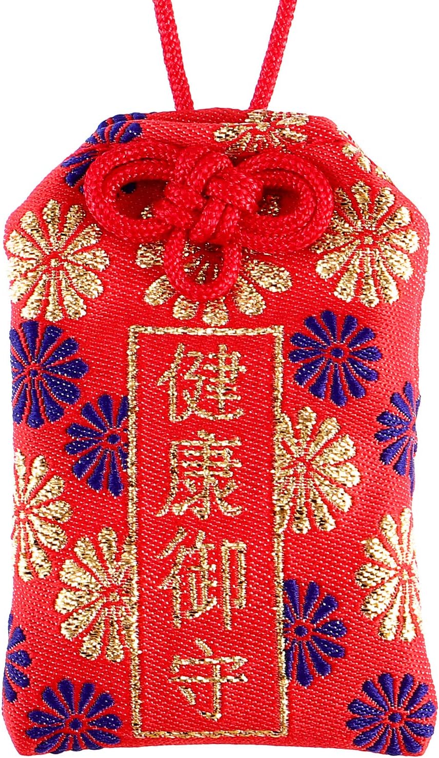Wakauto Omamori Charm Japanese Shrine Lucky Amulet Blessing Bag for Good Health (Red)