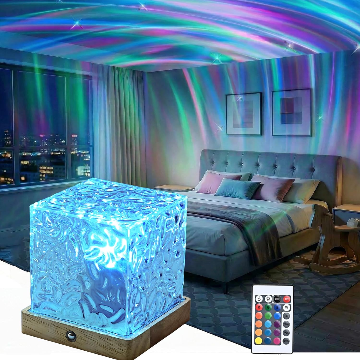 LETOUR Polarlicht Lampe,Aurora Light Cube Lampe 16 Farben 30 Modi Nordlicht Projektor Polarlichter Nachtlichter & Schlummerleuchten für Kinder Zimmer Deko