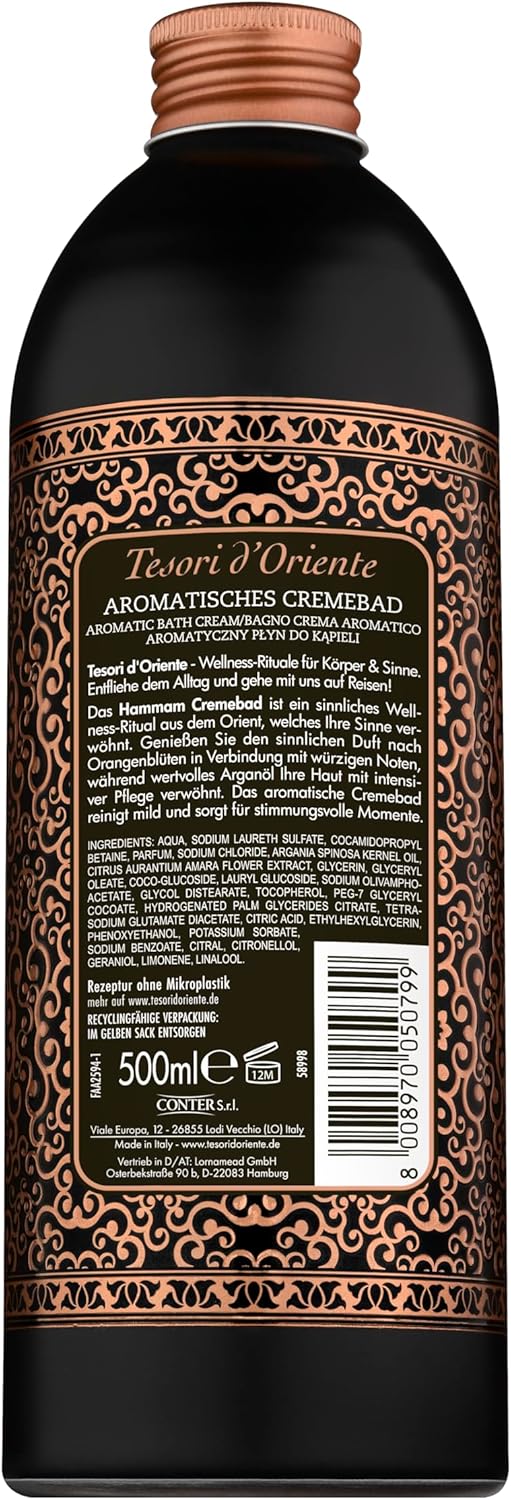 Tesori d'Oriente | Cremebad 'Hammam' | aromatisches Bad mit Argan-Öl und Orangenblüte | Körperpflege für die Badewanne | Ritual für Körper & Sinne | 500 ml