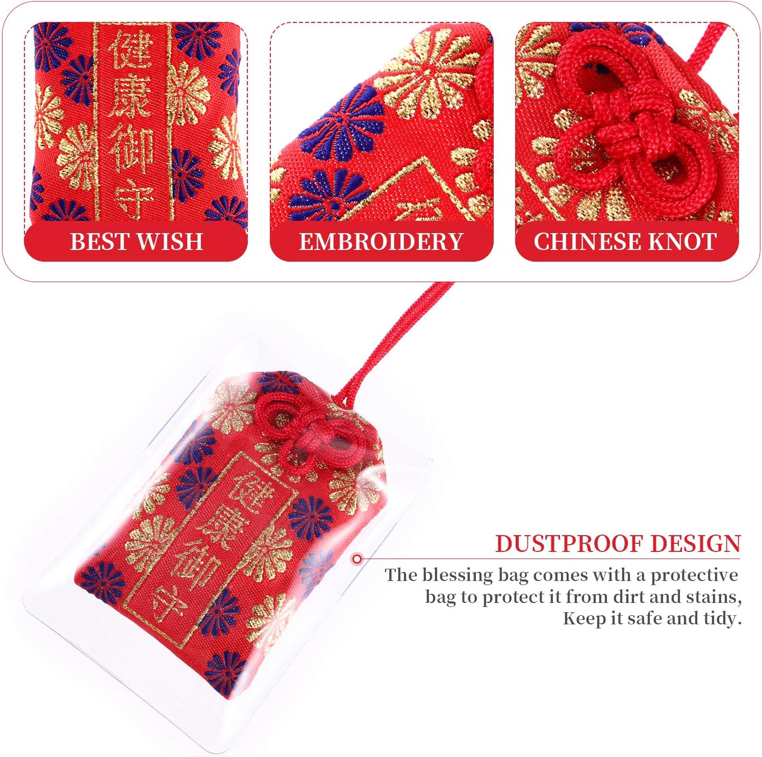 Wakauto Omamori Charm Japanese Shrine Lucky Amulet Blessing Bag for Good Health (Red)