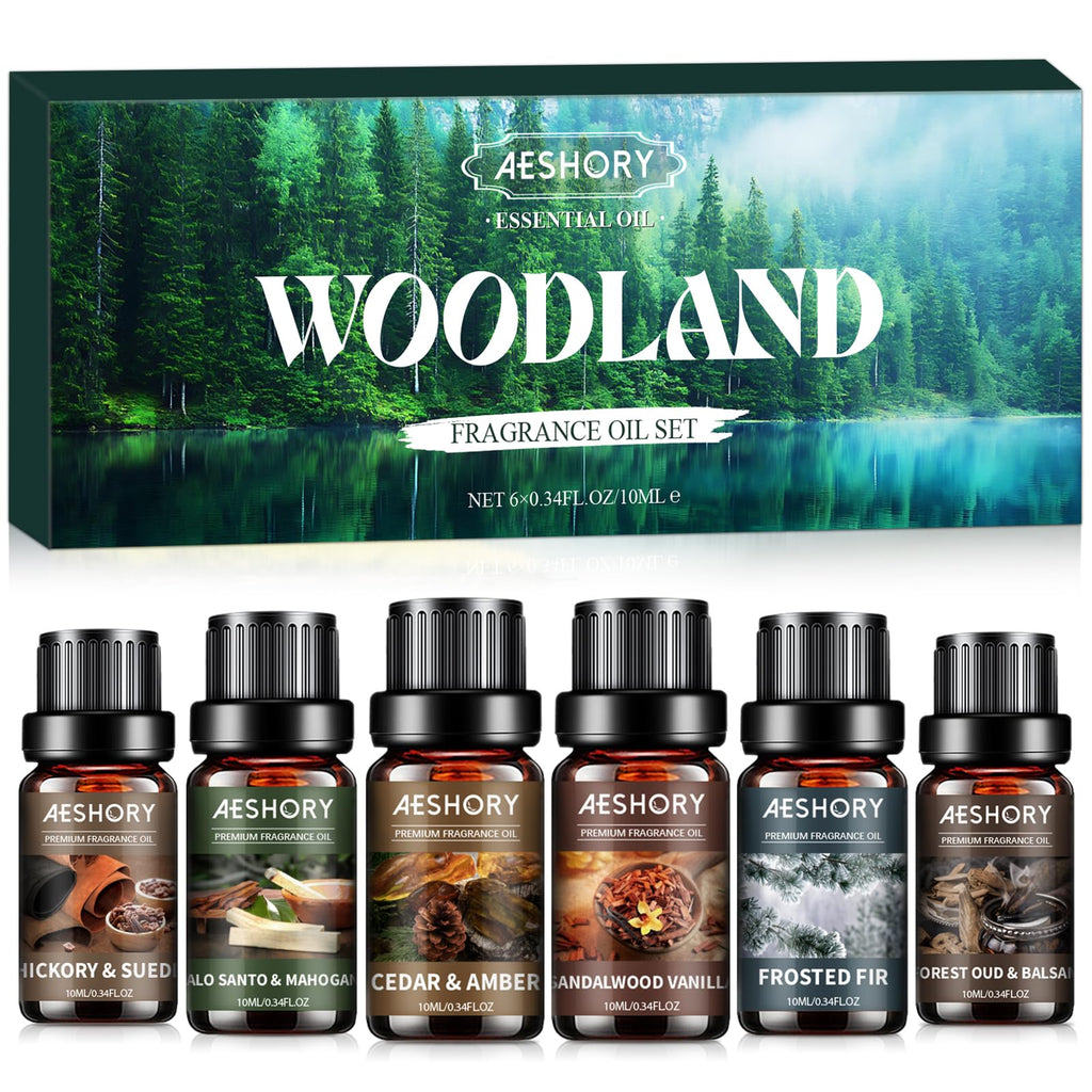 AESHORY Essential Oils Set for Diffuser 6 x 10 ml, 100% Natural Aromatherapy Fragrance Oil, Aroma Oil Gift Set for Soap, Candles, Humidifier, Spa - Lavender, Mint, Tea Tree, Sweet Orange, Eucalyptus