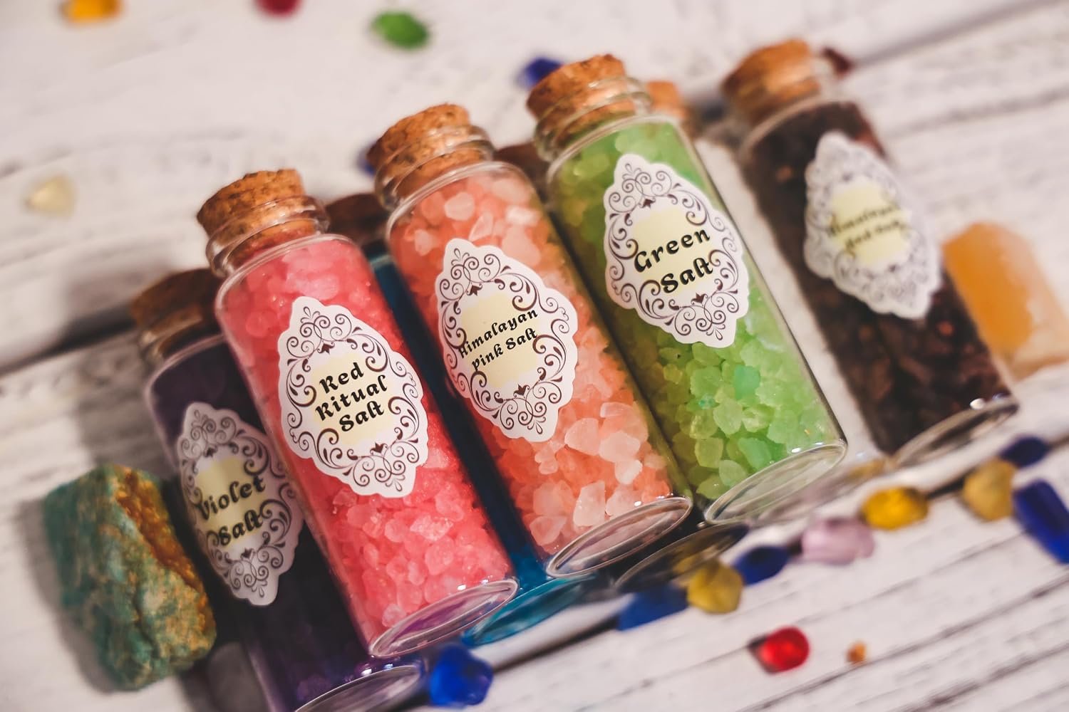 Witches Salt Altar Set 8PCS Colorful Handmade Magical Salt Set Banishing Salt-Protection Salt-Ritual Salt-Cleansing Salt-Magical Ritual Tools-Witchcraft Kit for Spell Work & Altar Decor