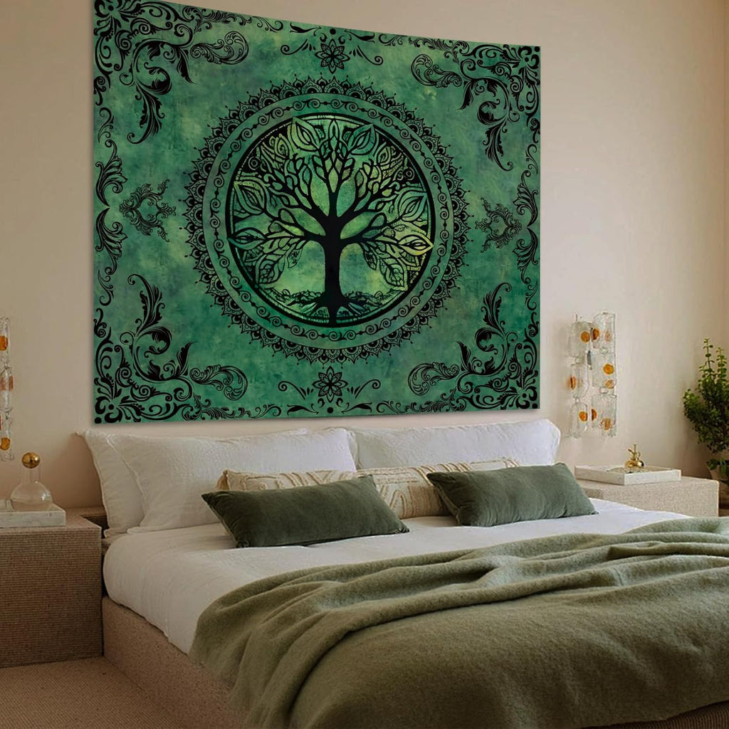 Green Boho Tapestry for Bedroom, Large Hippie Tree of Life Wall Tapestries