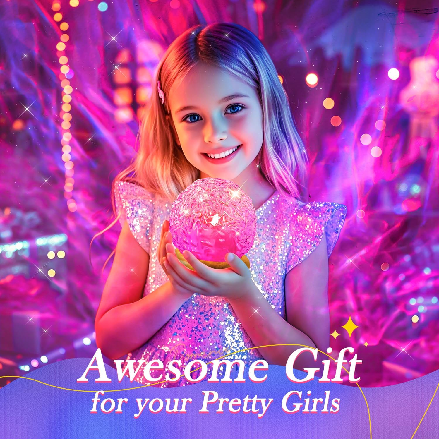 PIKOY Sternenhimmel Projektor als Kristallkugel mit 18 RGB Farben, dimmbar & Timer – eine Premium Deko für Gaming & Schlafzimmer und das ideale Geschenk für Frauen & Männer & Kinder.