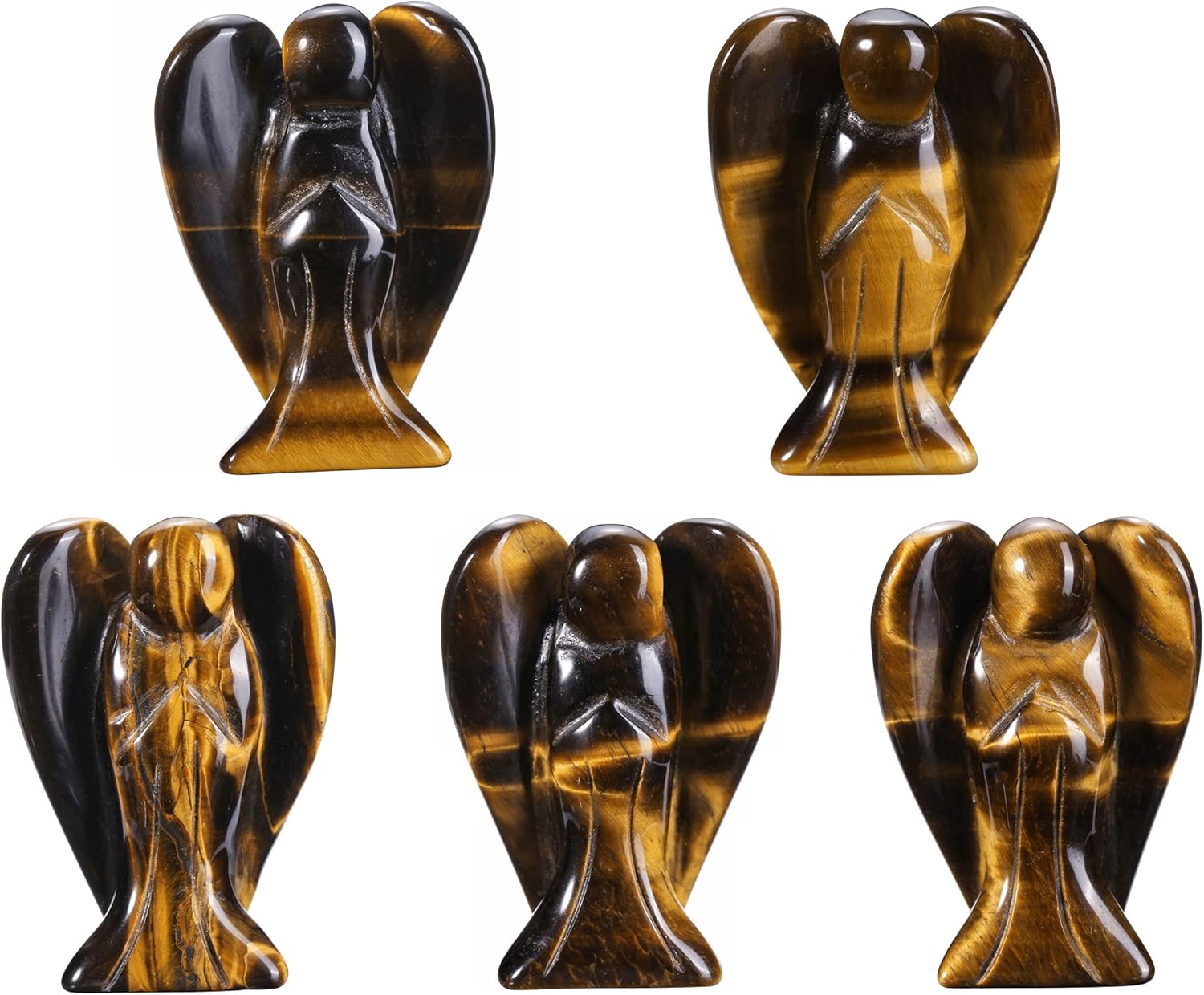 CrystalTears 4 pcs Engel Figuren Edelsteine Engel Deko Set 4cm Schutzengel zum Mitnehmen Talisman Sammlerfiguren(Rosenquarz+ Tigeraugen+ grüner Aventurin+Bergkristall)