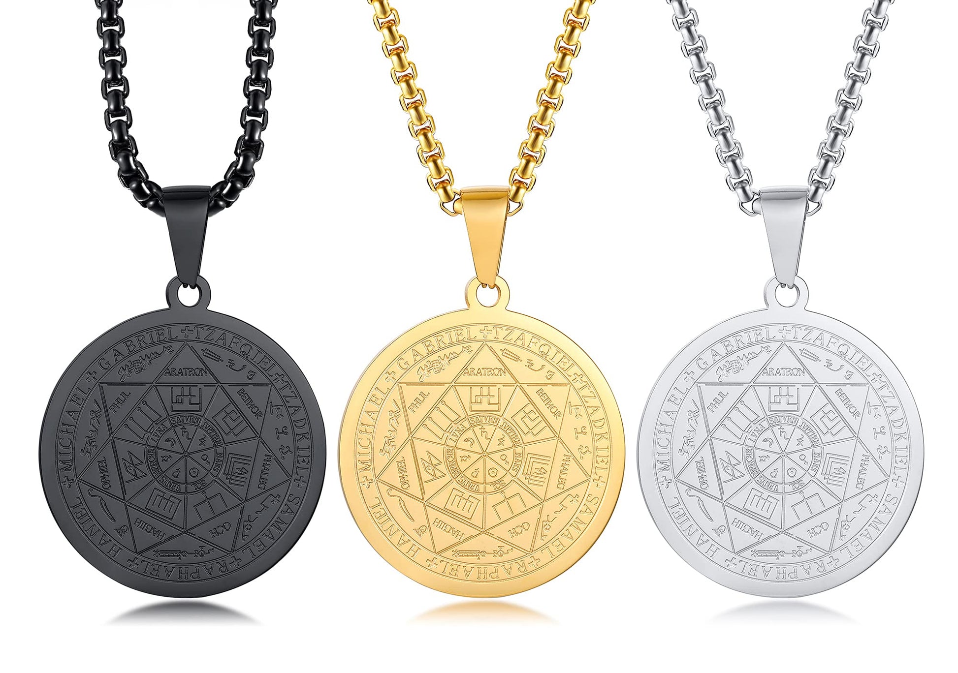 XUANPAI Siegel der Sieben Erzengel Ketten Choker Statement Halskette Talisman Anhänger Amulett Schmuck für Männer