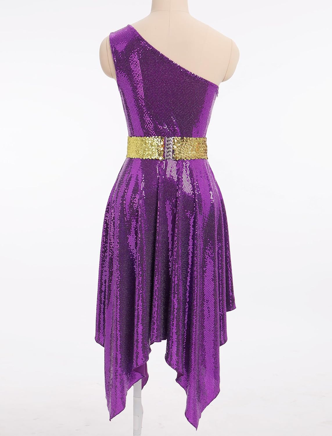 IBAKOM Women Sparkly Praise Dance Tunic Dress One Shoulder Gltter Sequins Worship Overlay Adult Church Liturgical Dancewear