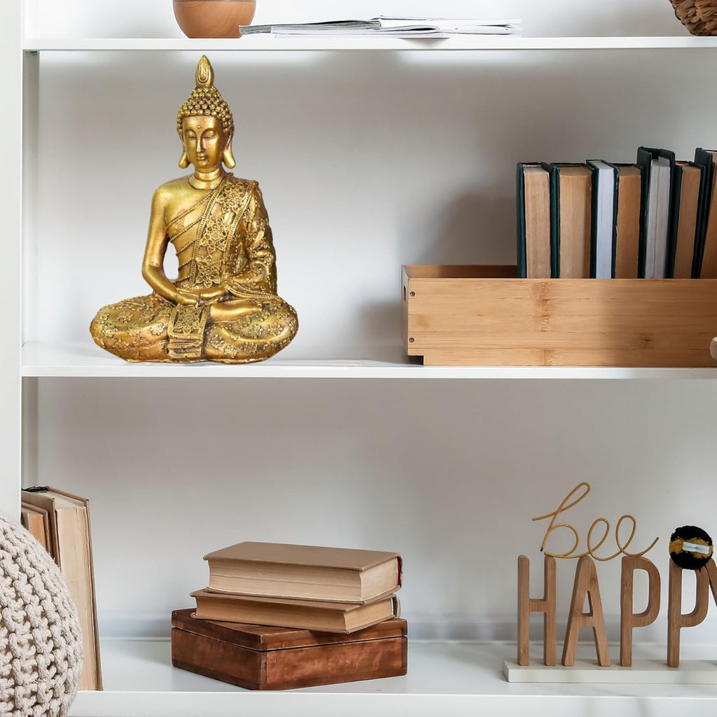 Zen'Light - Buddha-Kopf-Figur Sanci - Dekoration für Zen, Meditation und Feng-Shui - Geschenk für entspannende und spirituelle Atmosphäre - Buddha-Statue - Höhe: 18 cm - Farbe: Gold