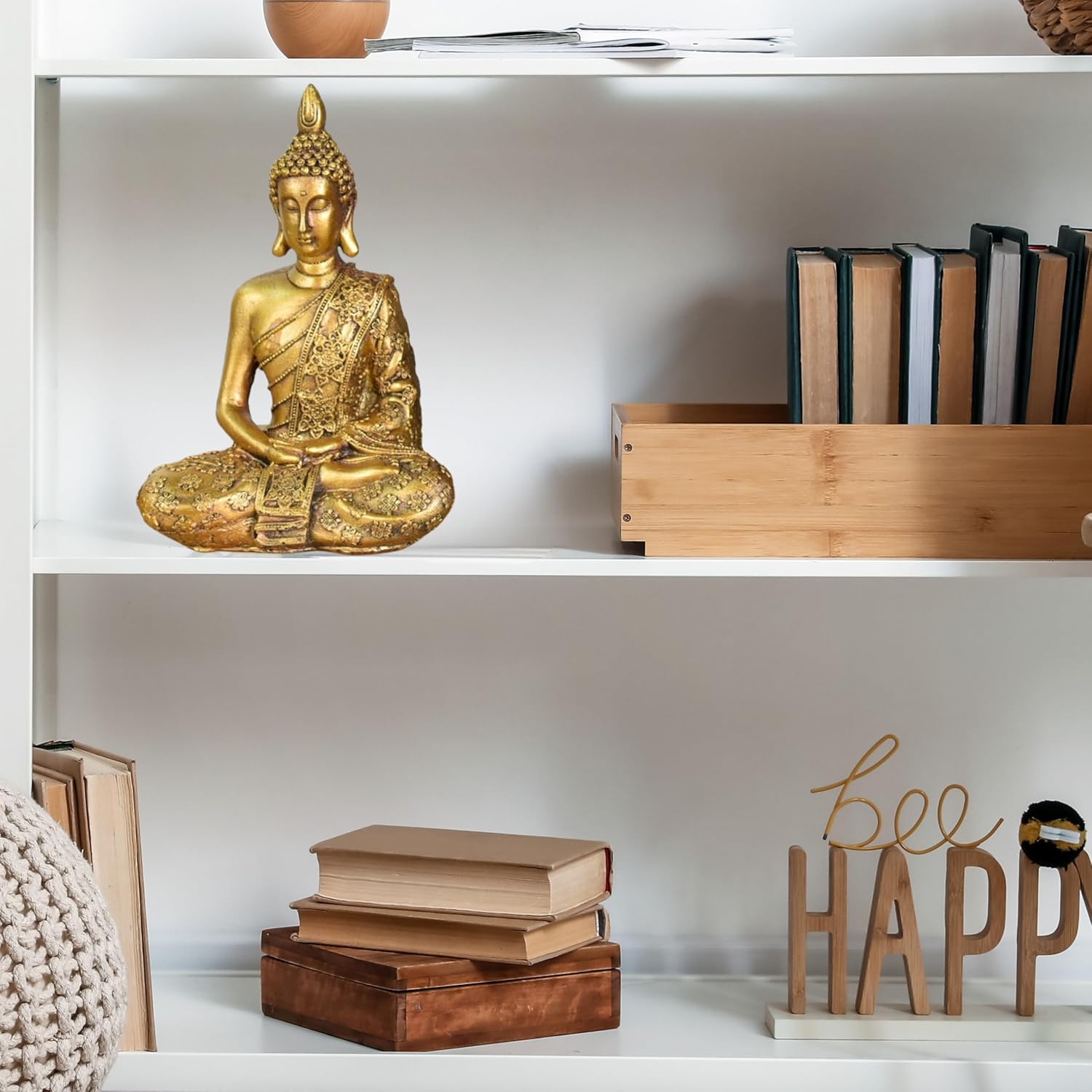 Zen'Light - Buddha-Kopf-Figur Sanci - Dekoration für Zen, Meditation und Feng-Shui - Geschenk für entspannende und spirituelle Atmosphäre - Buddha-Statue - Höhe: 18 cm - Farbe: Gold