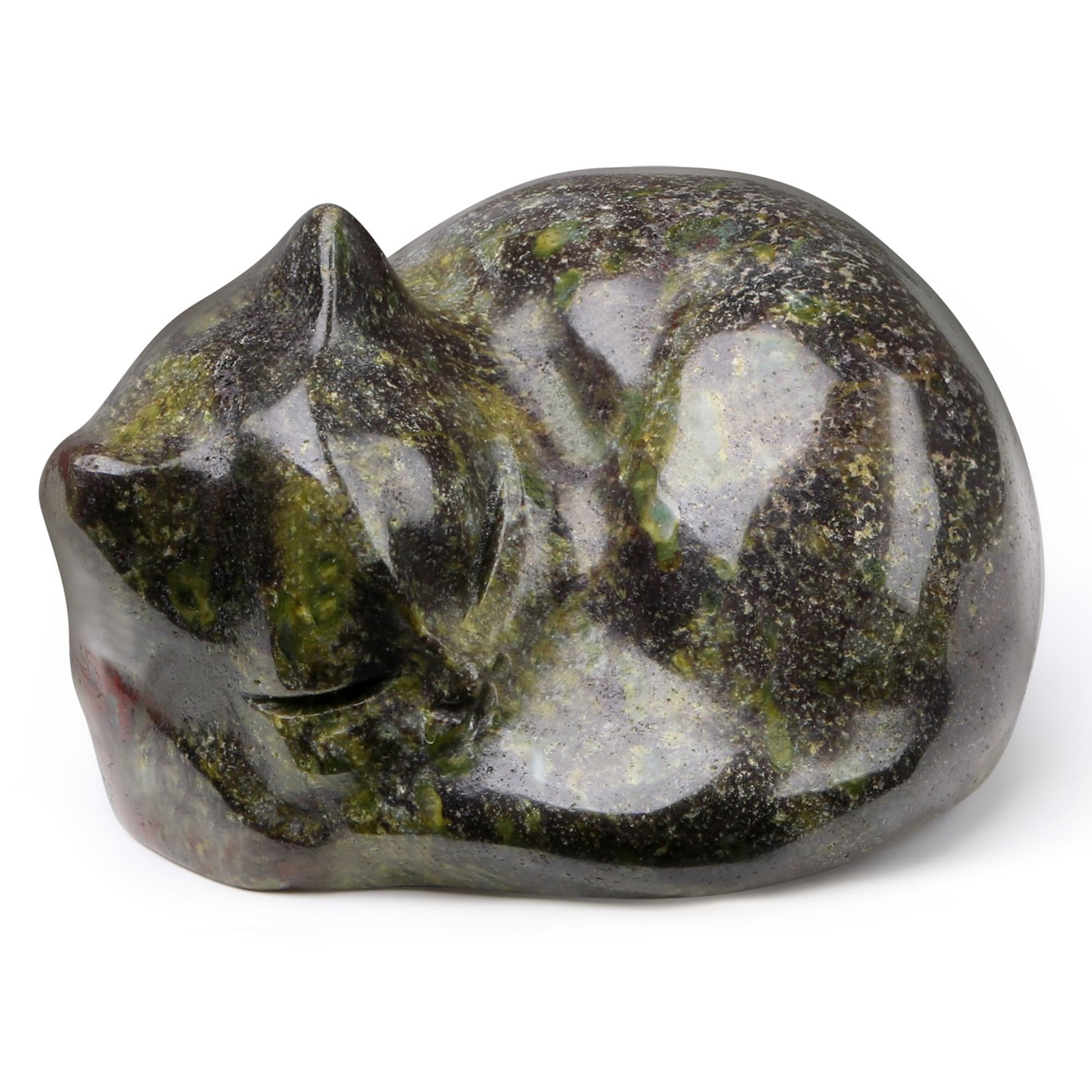 QINJIEJIE Dalmatian Jasper Cat Crystals Figurine Sleeping Cat Figure Statue Gemstones Sculpture Lucky Kitten Cute Decoration Men Women