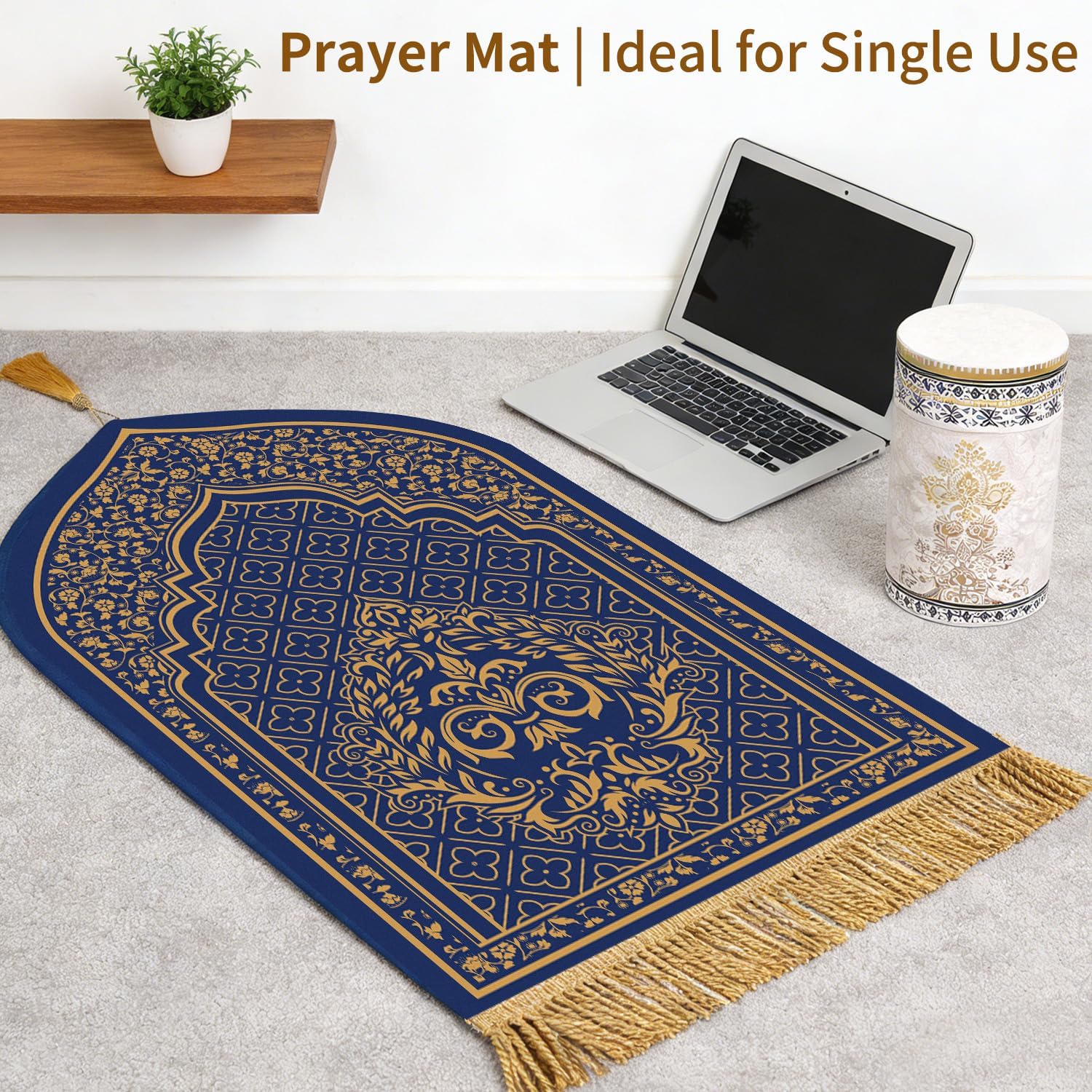 Prayer Mat Ramadan Gifts - Blue Prayer Rug Islamic Praying Tasbih Beads Compass, Muslim Praying Carpet for Men Women Eid Salah Meditation Namaz, Gifts for Eid Ramadan