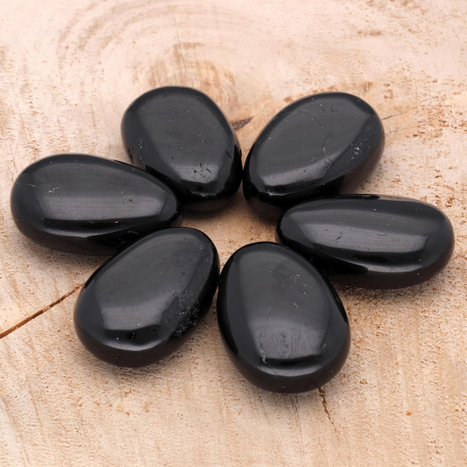 Lebensquelle Plus Black Tourmaline Schörl Drop Pendant Tumbled Stone Drilled with Leather Cord