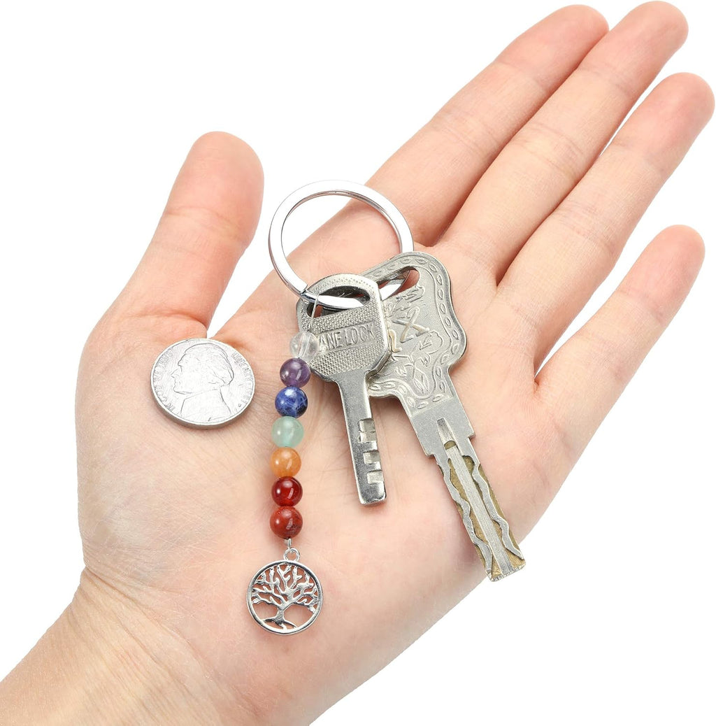 JSDDE Schlüsselbund Natürlich Edelstein Lebensbaum Schlüsselanhänger 7 Chakra Anhänger Schlüsselring Keychain Schmuck
