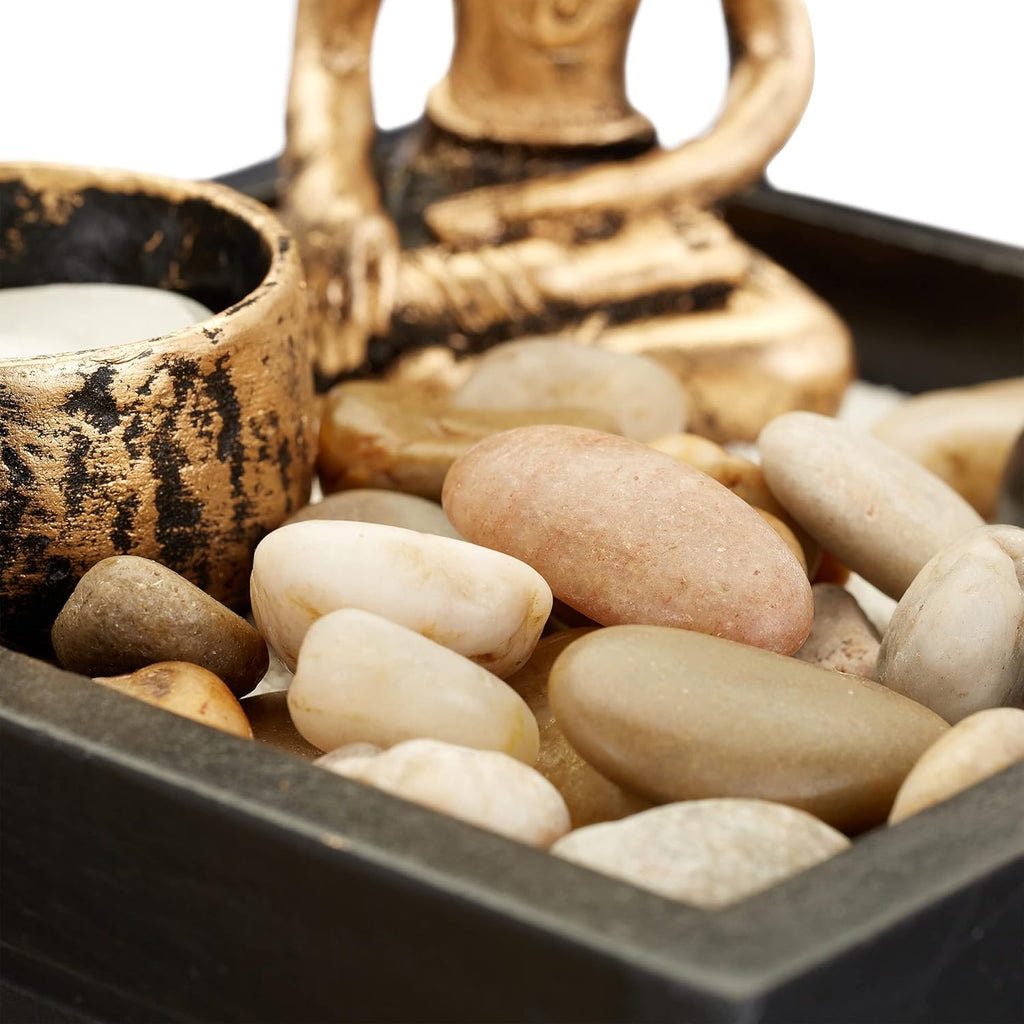 Relaxdays Zen Garten, mit Buddha, Steinen, Sand, Räucherstäbchen & Teelichthalter, Entspannung, Feng Shui Deko, schwarz
