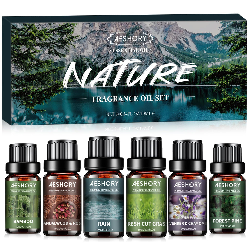 AESHORY Essential Oils Set for Diffuser 6 x 10 ml, 100% Natural Aromatherapy Fragrance Oil, Aroma Oil Gift Set for Soap, Candles, Humidifier, Spa - Lavender, Mint, Tea Tree, Sweet Orange, Eucalyptus