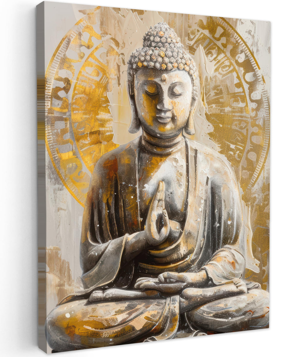 MuchoWow© Wall Pictures Large 120 x 80 cm XXL Bedroom Home Decoration Home Picture Living Room Photo Canvas Wall Pictures Canvas Wall Decor Buddha - Zen - Gold - Luxury - Spiritual