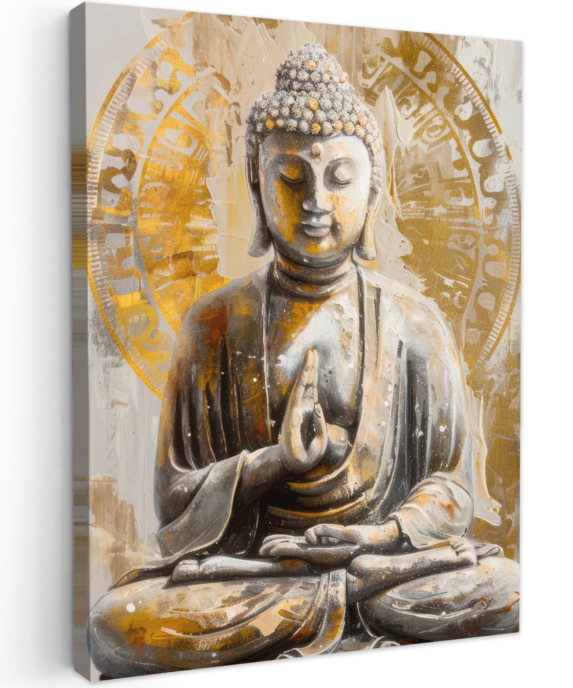MuchoWow© Wall Pictures Large 120 x 80 cm XXL Bedroom Home Decoration Home Picture Living Room Photo Canvas Wall Pictures Canvas Wall Decor Buddha - Zen - Gold - Luxury - Spiritual