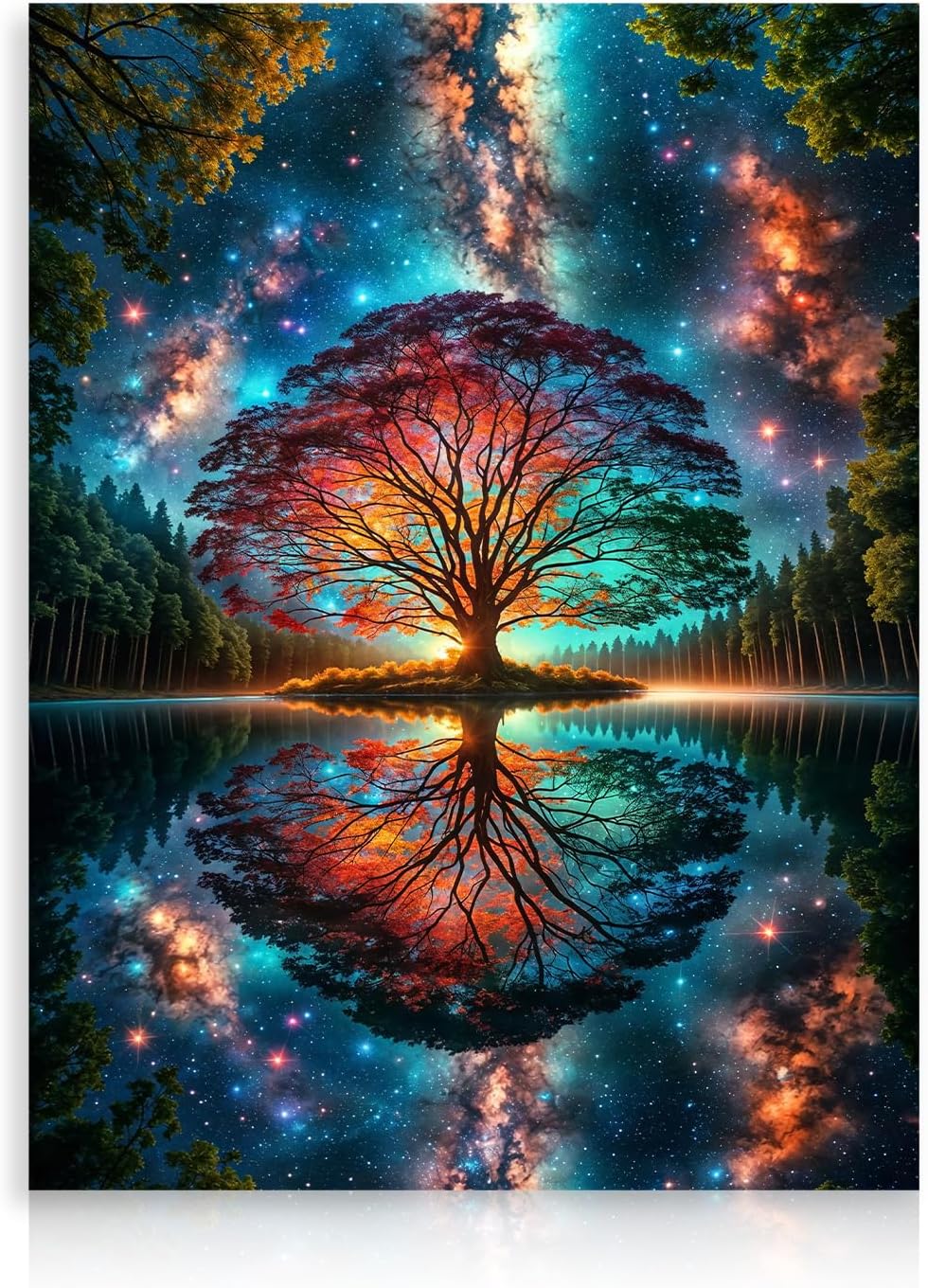 Abstrakter Baum des Lebens Bild, Bunter Fantasiewald Gemäldedruck für Schlafzimmer Wohnzimmer Deko 12x16 Zoll Ungerahmt